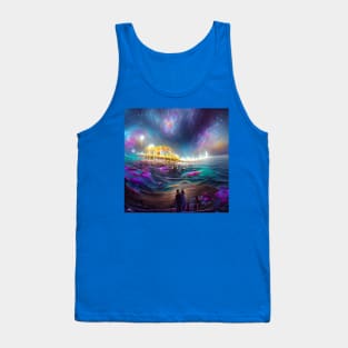 Cosmic Santa Monica Pier AI created Digital Art Tank Top